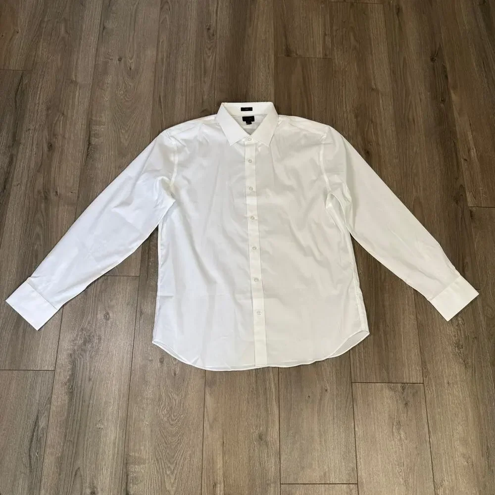 J.Crew Slim-fit Bowery Wrinkle-Free Shirt Mens XL White Stretch Cotton Button Up